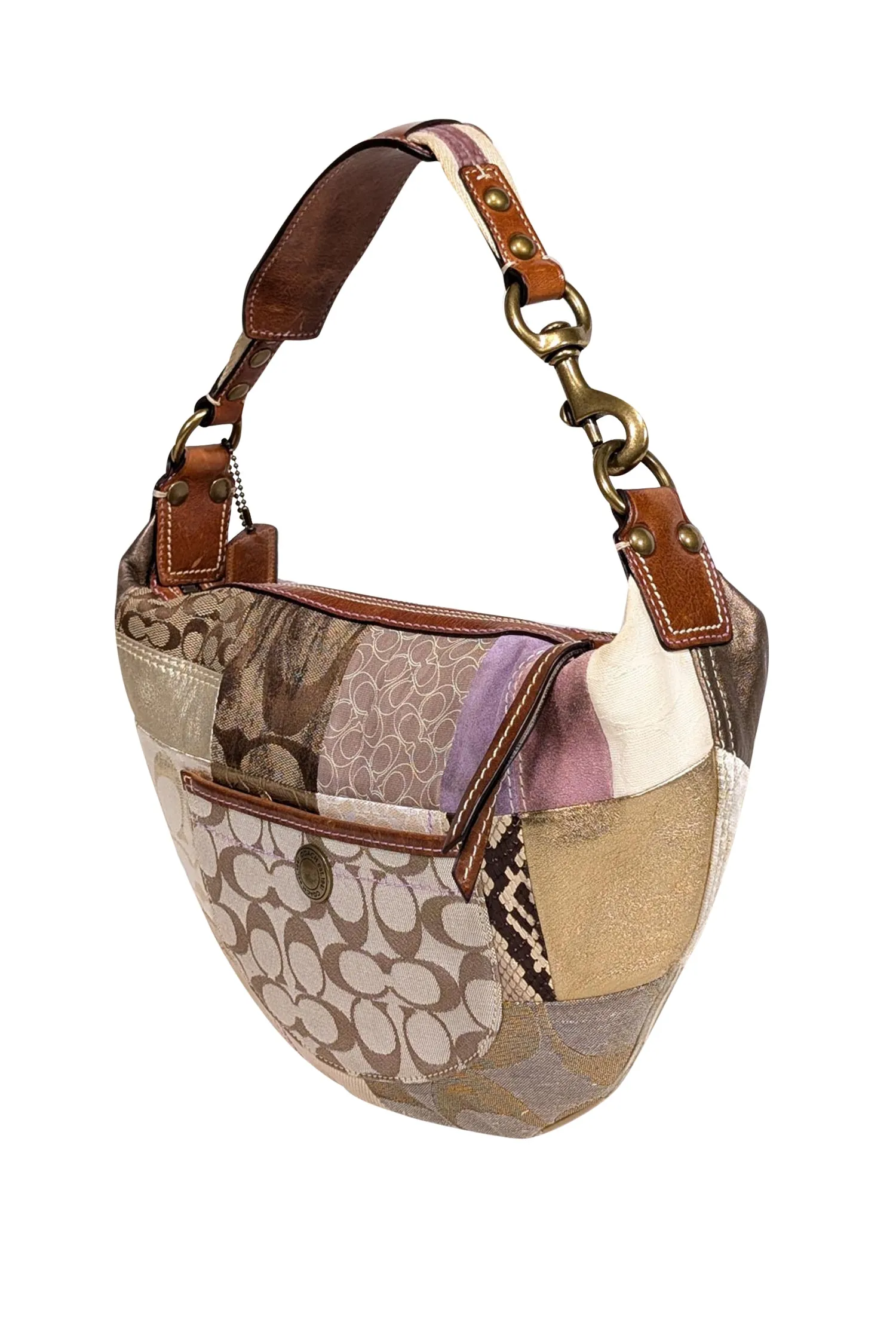 Coach - Beige Patchwork Monogram Shoulder Bag