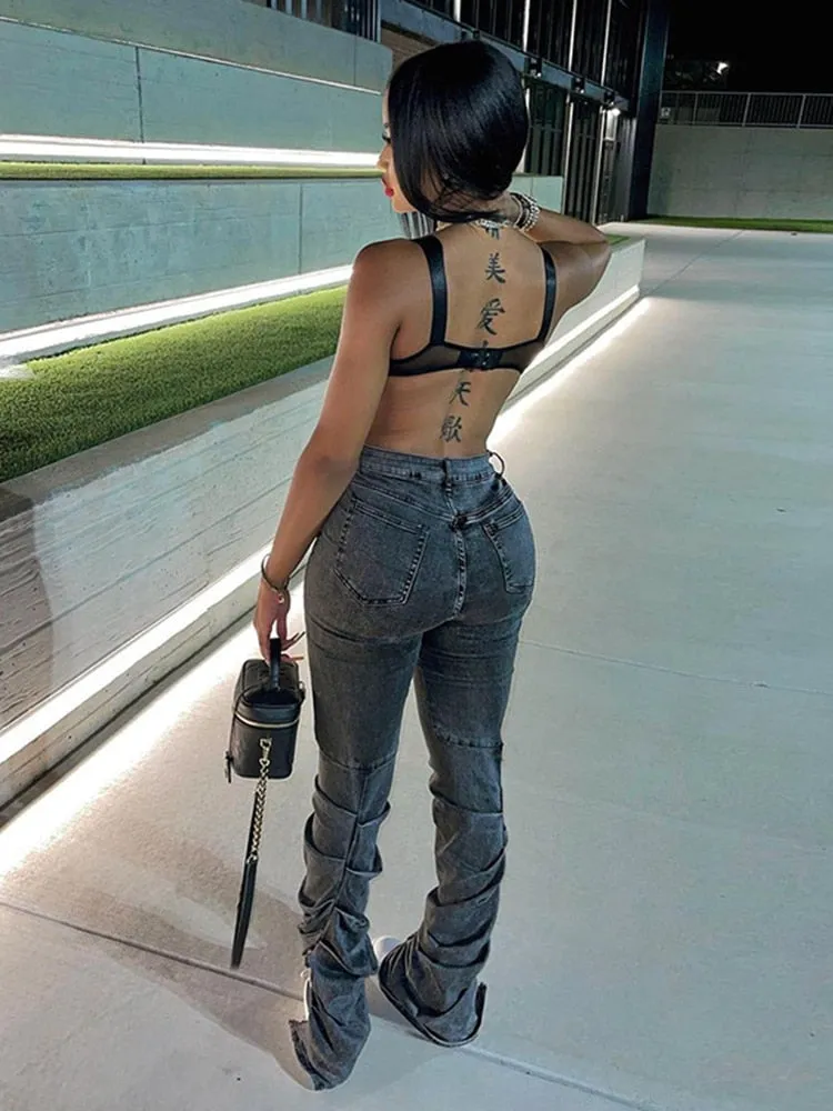 Denim Ruched Stack Pencil Jeans