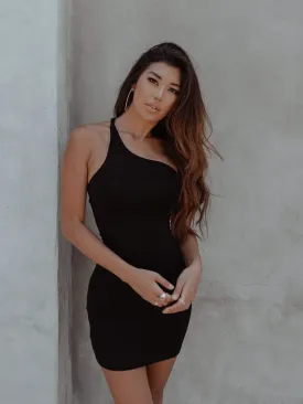 Edgy Asymmetrical Black Mini Dress for Cocktail Events