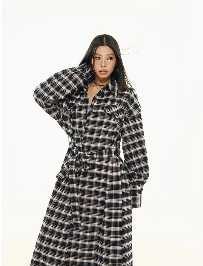 Plaid Longline Lightweight Coat with Fringe Detail