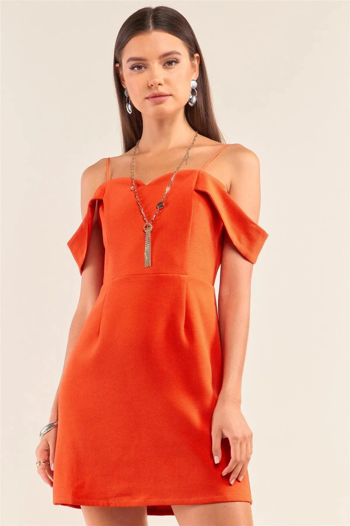 Tomato Red Sweetheart Neck Off The Shoulder Mini Dress /1-2-2-1