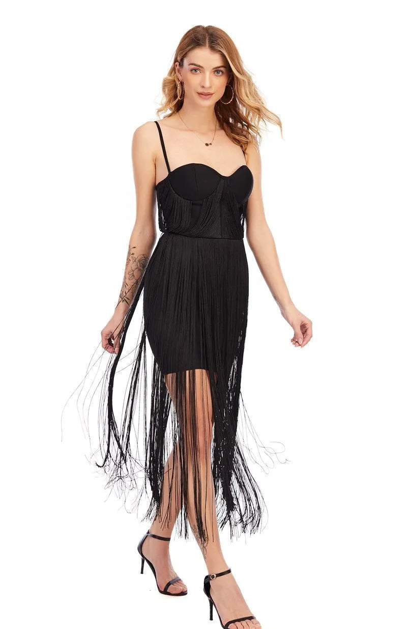 Winnal Women's Celebrity Sexy Bandage Dress Slim Tassel Design Mid-Length Bandage Skirt For Women