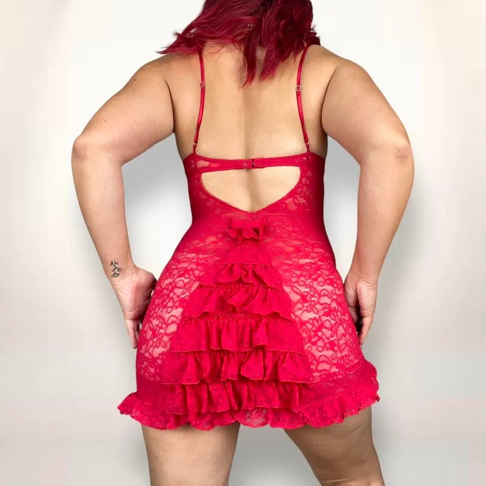 Y2K Cherry Lace Bustier Dress (S/M)